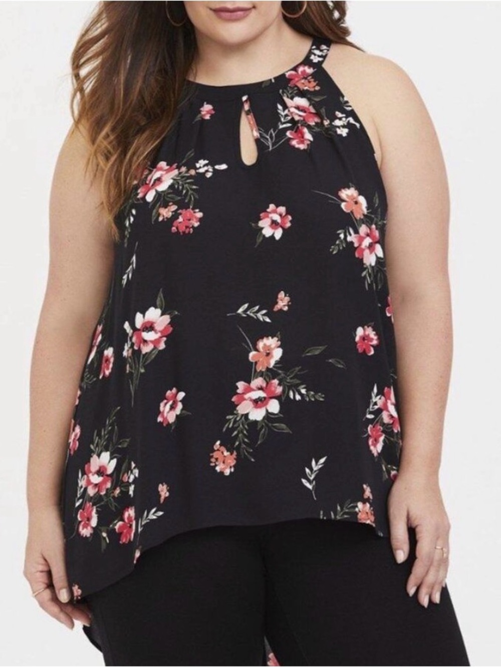 Torrid Black Floral Halter Camisole with Pink Blooms
